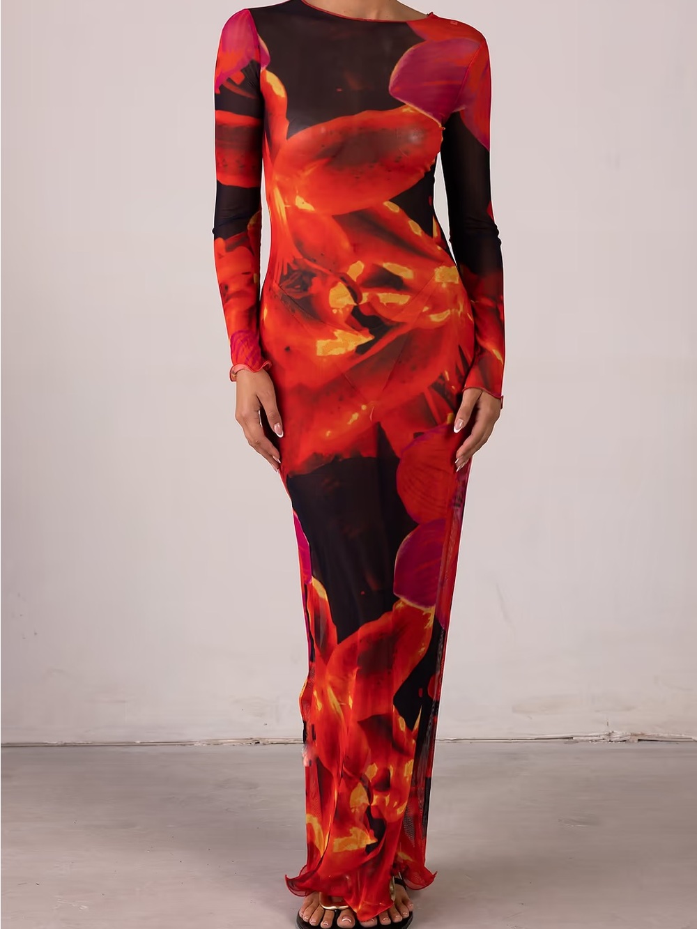 SAME MESH MAXI DRESS Red Tropical - Picture 4 of 10